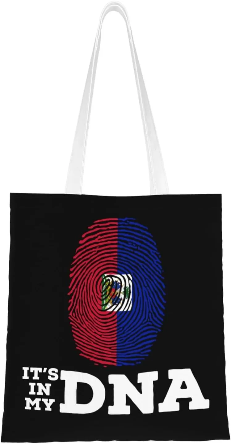 Haiti It's in My DNA Tote Bag for Women Canvas Shopping Bags Reusable Large Capacity Casual Shoulder Handbags Grocery Bags DIY Gift Bags