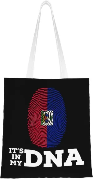 Haiti It's in My DNA Tote Bag for Women Canvas Shopping Bags Reusable Large Capacity Casual Shoulder Handbags Grocery Bags DIY Gift Bags
