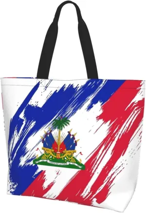Haitian Canvas Tote Bag Haiti Flag Shoulder Bag Haiti Casual Grocery Bags Haitian Bags for Outdoor