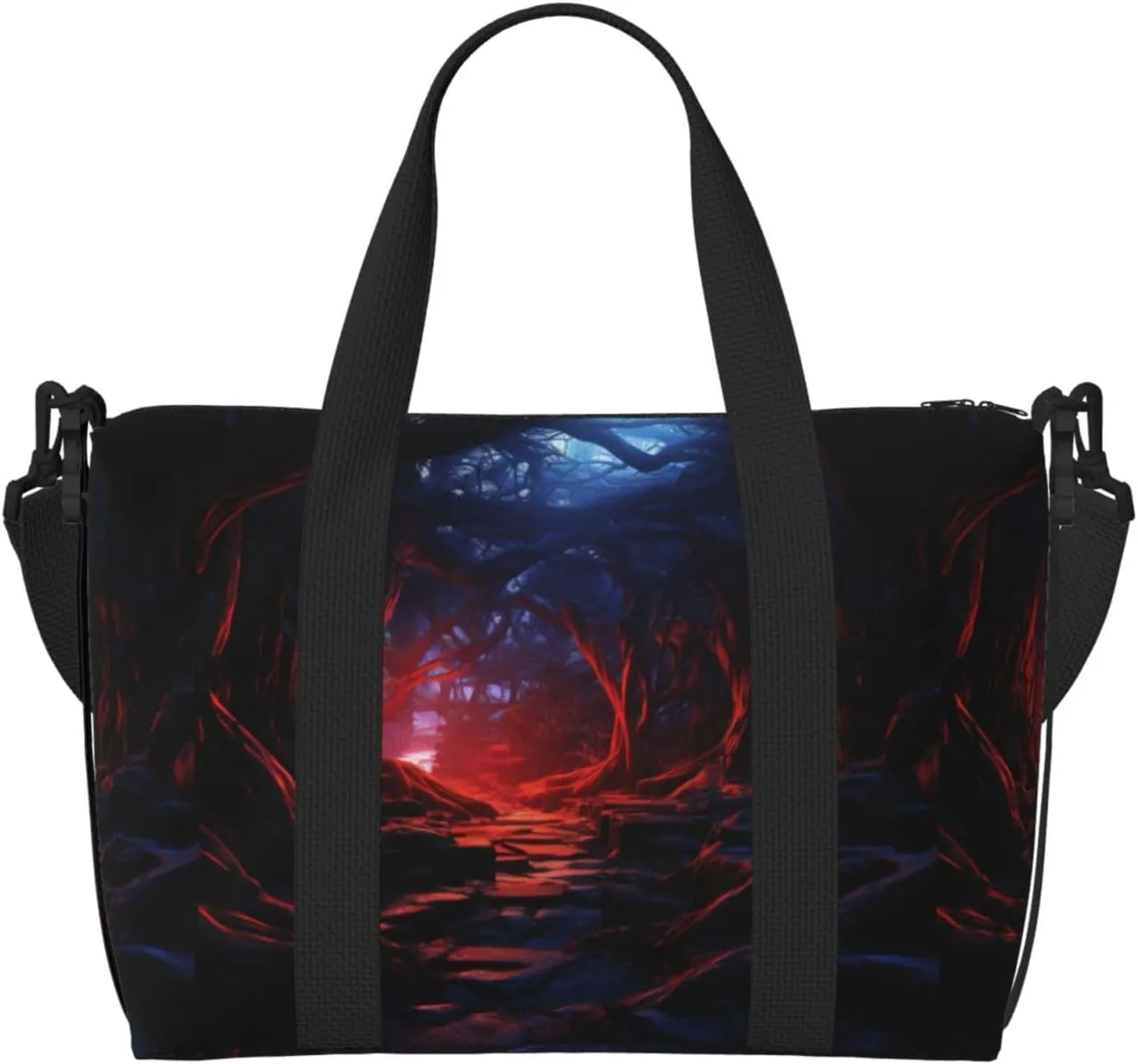 Halloween Backdrop Print Tote Crossbody Travel Bag with Zip Casual Handbag for Weekend Trips and Gym Shopping, Black, One Size, Travel Tote