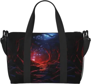 Halloween Backdrop Print Tote Crossbody Travel Bag with Zip Casual Handbag for Weekend Trips and Gym Shopping, Black, One Size, Travel Tote