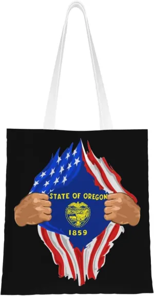 Hand Tear Flag Of Oregon Tote Bag for Women Canvas Shopping Bags Reusable Large Capacity Casual Shoulder Handbags Grocery Bags