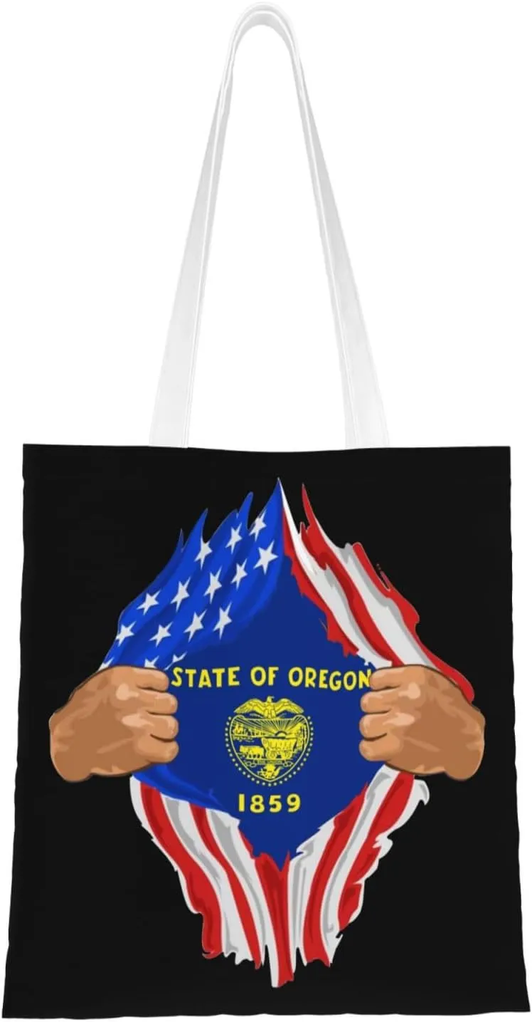 Hand Tear Flag Of Oregon Tote Bag for Women Canvas Shopping Bags Reusable Large Capacity Casual Shoulder Handbags Grocery Bags
