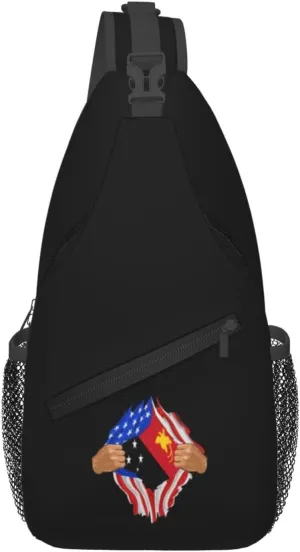 Hand Tear Flag Of Papua New Guinea Crossbody Bags For Women Men Chest Backpack Gym Shoulder Bag Travel Outdoor Sports Casual Crossbody Bags
