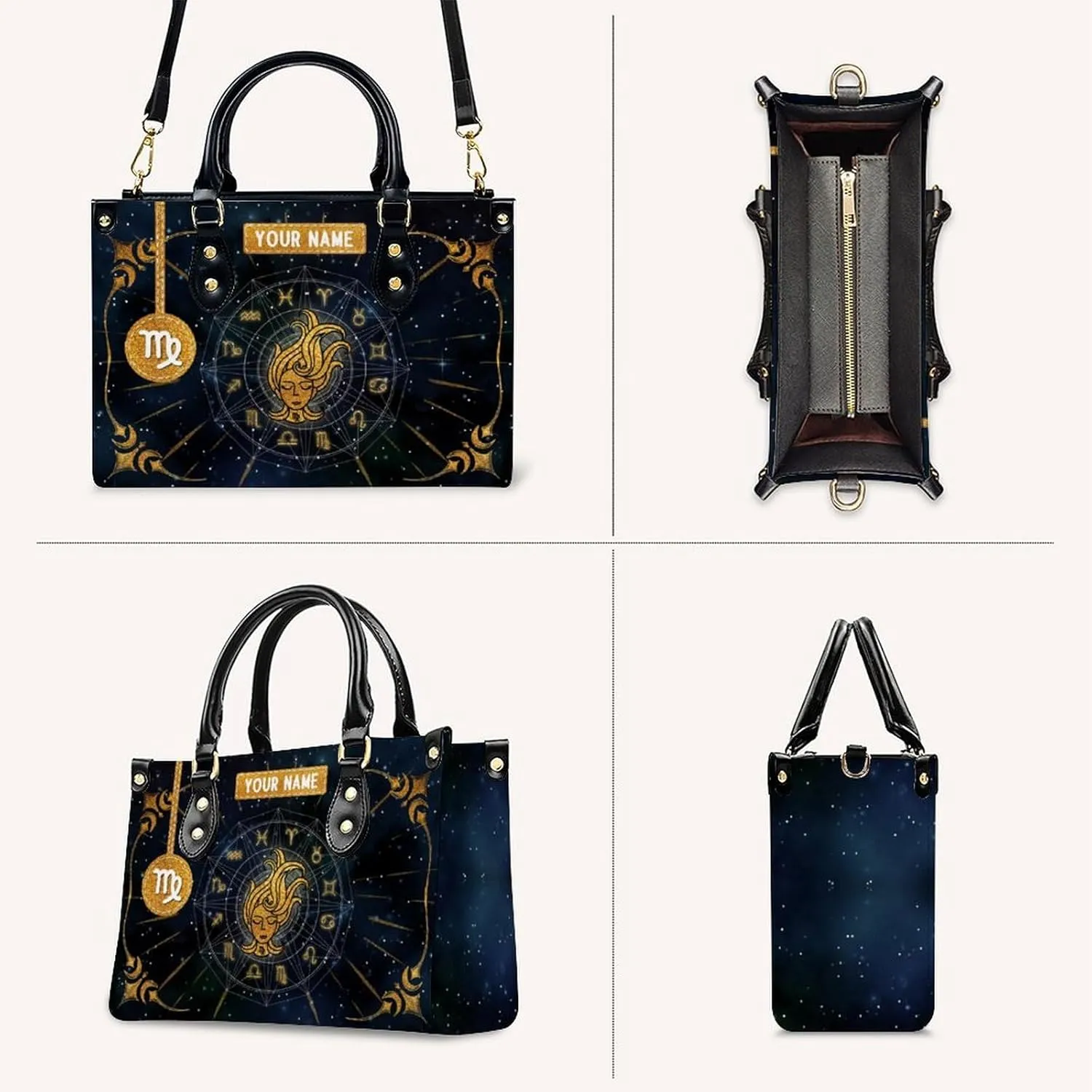 Handbags for Women - Personalized Leather Purse with Name - Tote Bags for Mom Grandma - Zodiac Gifts Ideas for Her