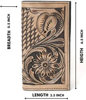 Handcrafted Western Leather Wallet for Men & Women Card Holder RFID Protected Checkbook Cover Purses Leather Hand Bag Genuine Leather Slim Bifold Wallet Western Design Handtooled Brown/Black