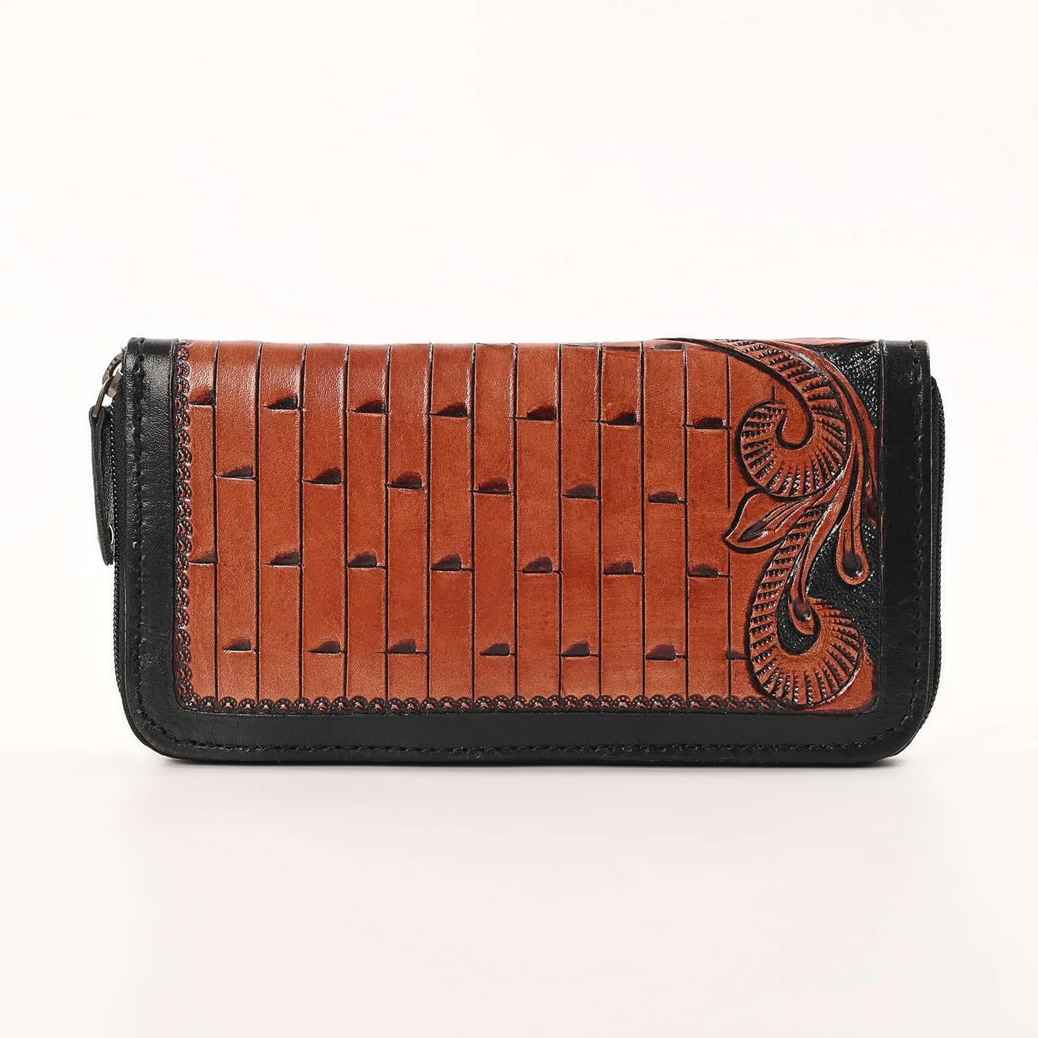 Handcrafted Western Leather Wallet for Women Cowhide Hand Wrist Wallet Card Holder RFID Protected Hand Purses Leather Hand Bag Genuine Leather Handtooled Wallet with Multi Pockets