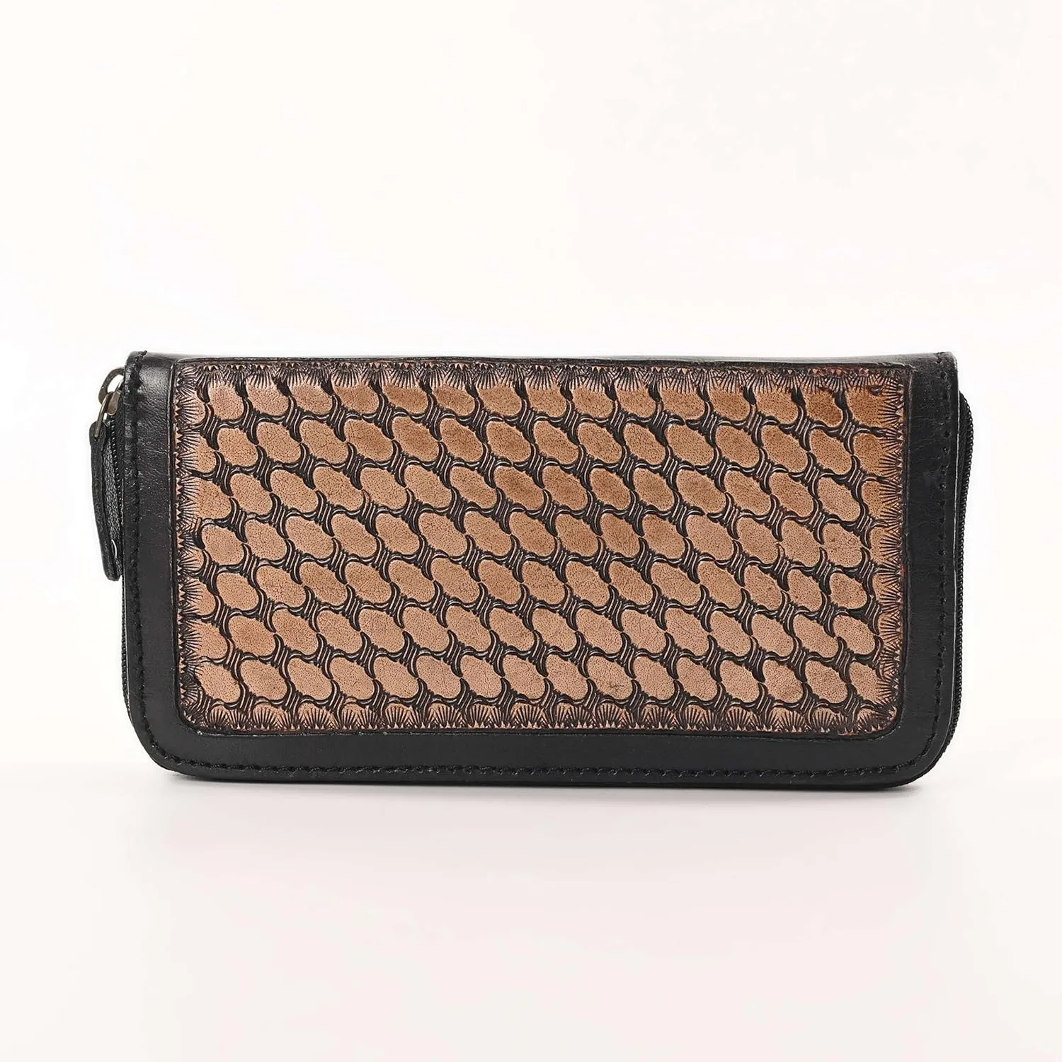 Handcrafted Western Leather Wallet for Women Cowhide Hand Wrist Wallet Card Holder RFID Protected Hand Purses Leather Hand Bag Genuine Leather Handtooled Wallet with Multi Pockets