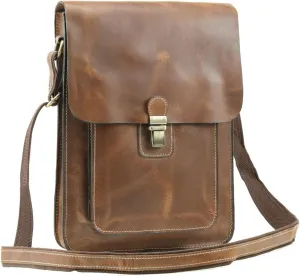 Handmade World Small Brown Leather 11 Inch Sturdy Leather iPad Messenger Satchel Tablet Bag Shoulder Bag Crossbody Vintage Travel Man Purse Bag