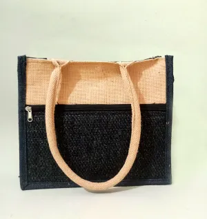 Handmakers Sustainable Natural Jute Black Shoulder Bag for Ladies | Handbags for Women