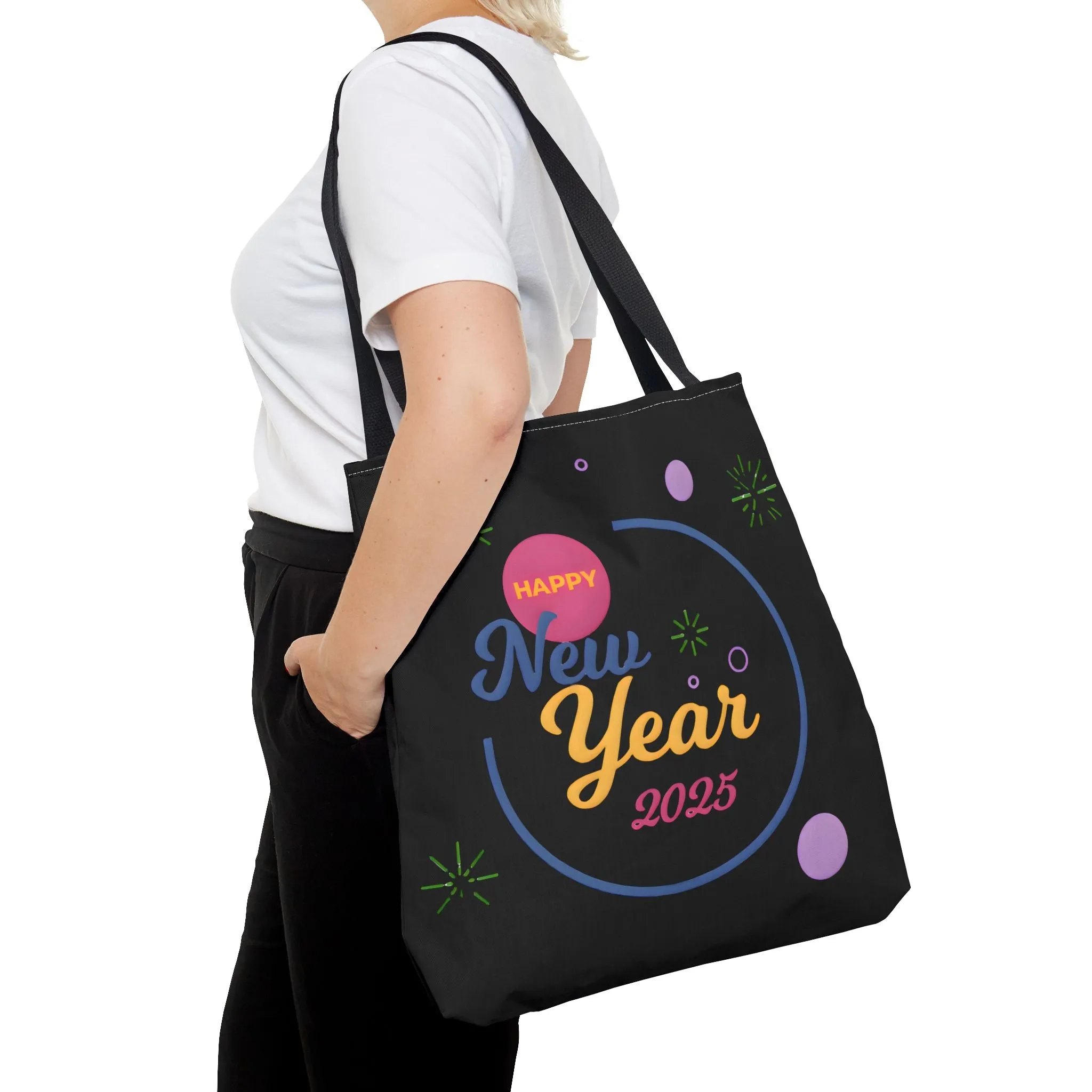 Happy New Year 2025 Tote Bag - Festive Black Design for Celebrations