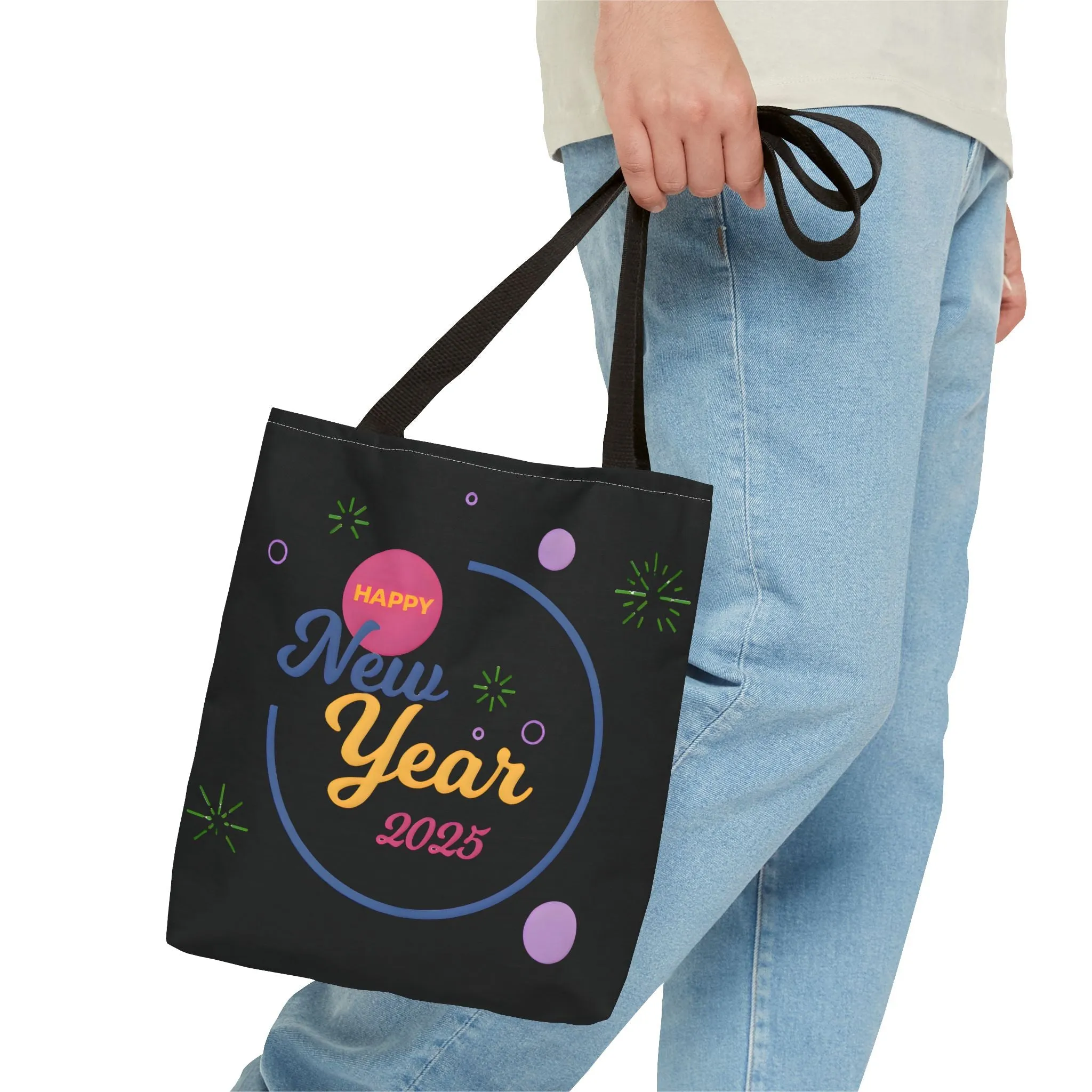 Happy New Year 2025 Tote Bag - Festive Black Design for Celebrations