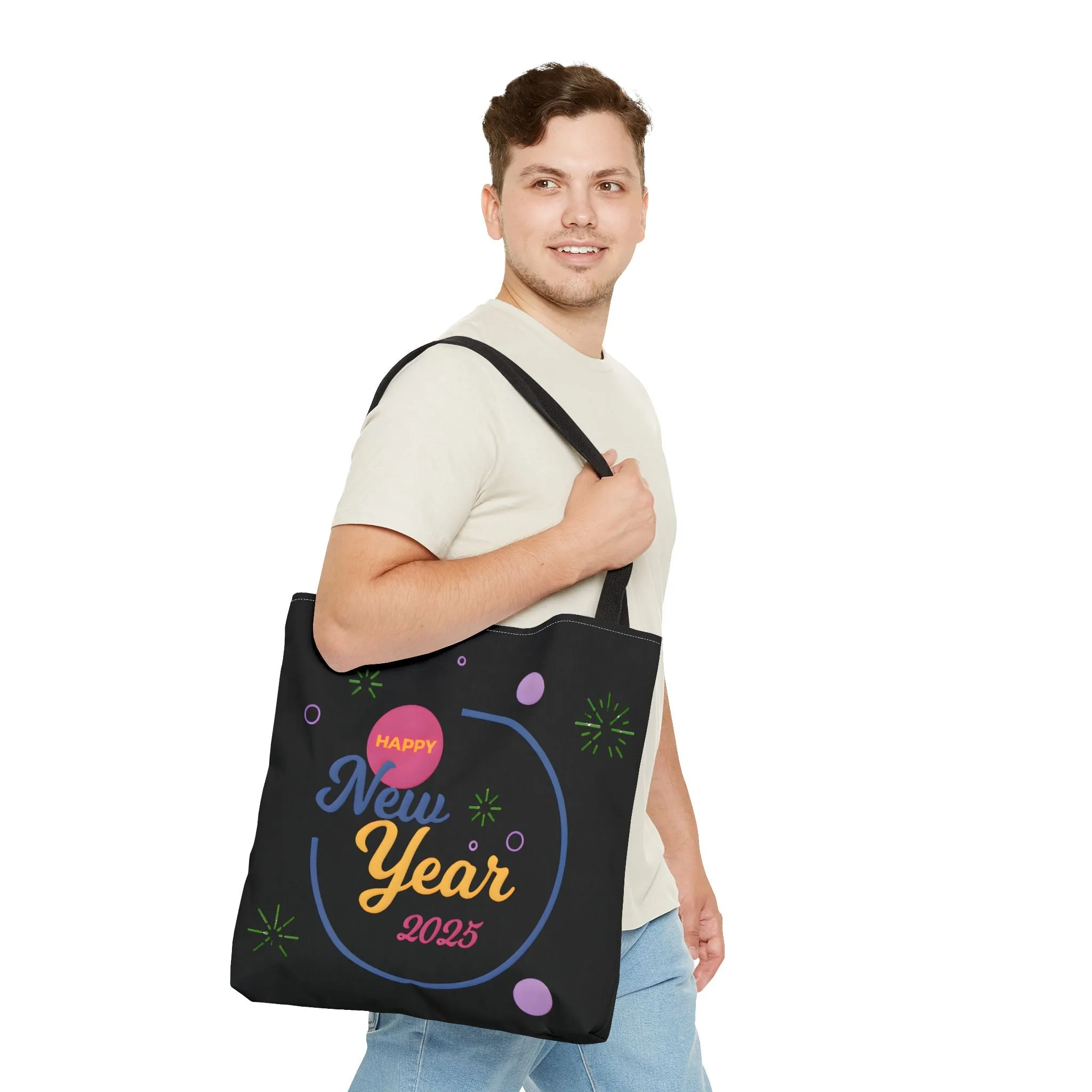 Happy New Year 2025 Tote Bag - Festive Black Design for Celebrations