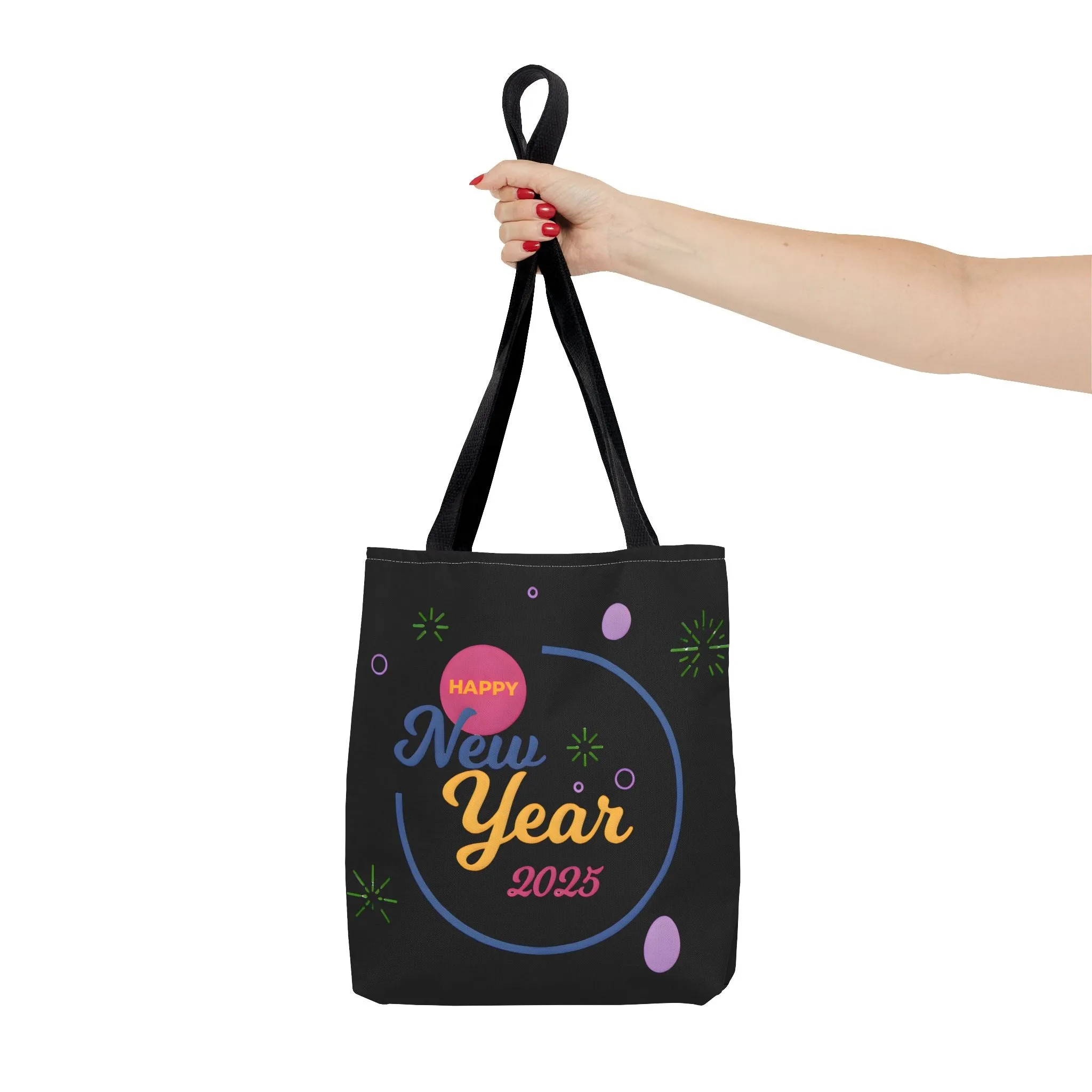 Happy New Year 2025 Tote Bag - Festive Black Design for Celebrations