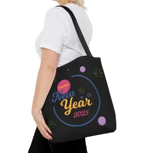 Happy New Year 2025 Tote Bag - Festive Black Design for Celebrations