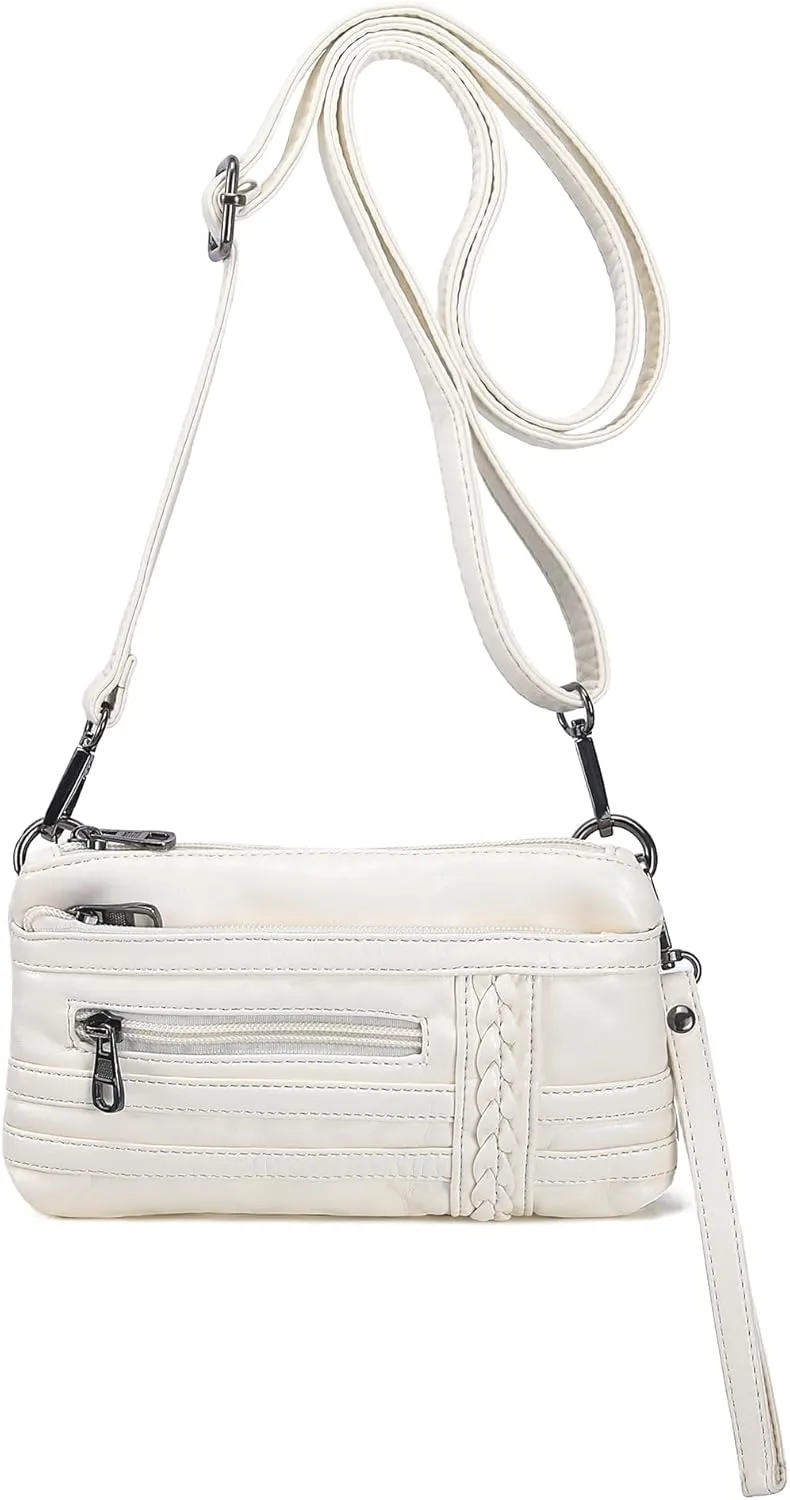 Haytijoe Triple Zip Crossbody Purses Small Crossbody Bags for Women Travel Cell Phone Purse Soft Leather Shoulder Handbags