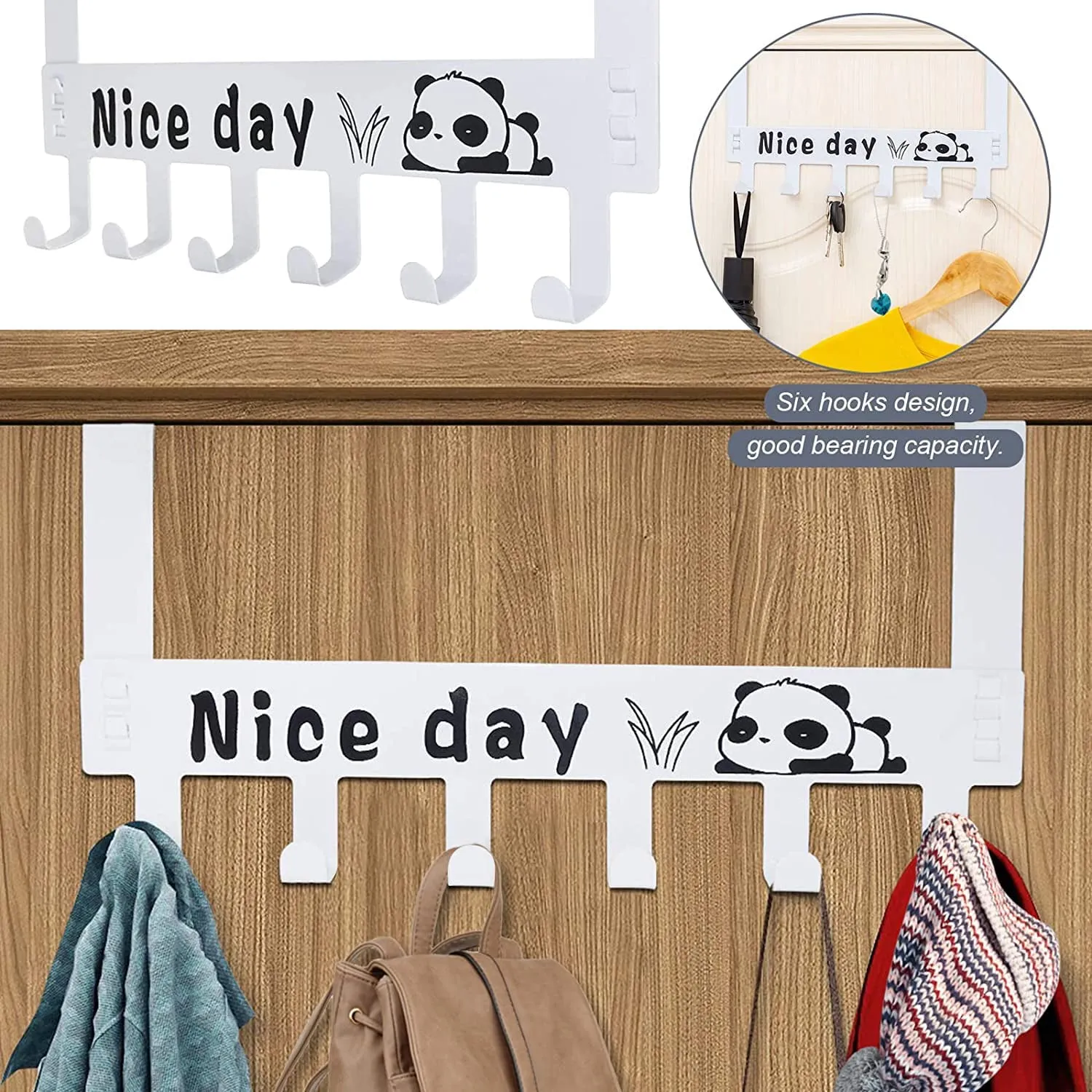 Heavy-Duty Carbon Steel Door Hook Hanger Rack (2 pc / 6 Hook / White)