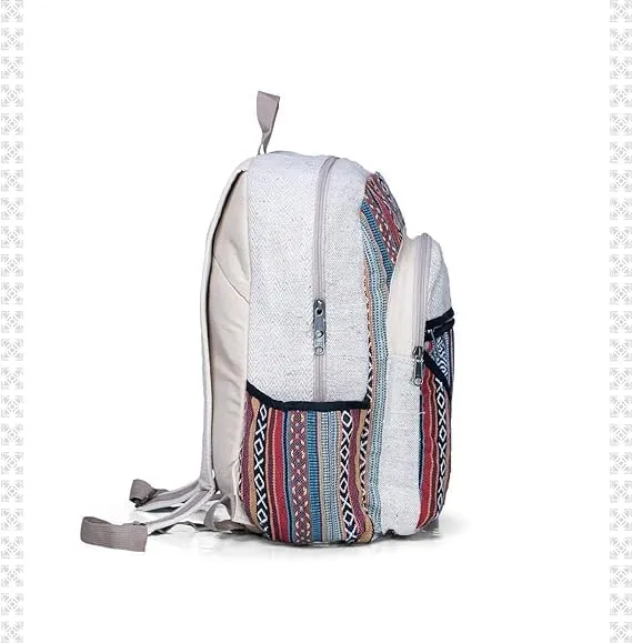 Hemp Backpack Lightweighted 100% Natural Hemp Cotton Fabric Casual Daypack Multipurpose Handmade Bag For Travel, Hiking, Yoga, Picnic (Tribal Stripes)