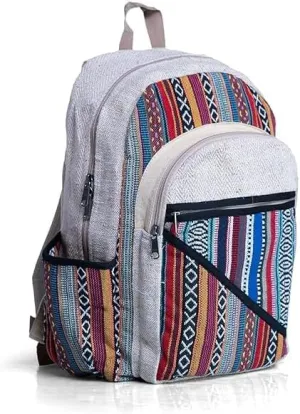 Hemp Backpack Lightweighted 100% Natural Hemp Cotton Fabric Casual Daypack Multipurpose Handmade Bag For Travel, Hiking, Yoga, Picnic (Tribal Stripes)