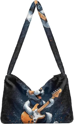 Hercules Puppy Lifting Weights Plush Shoulder Bag, Purse Handbag Shoulder Bag, Plush Tote Bag Women
