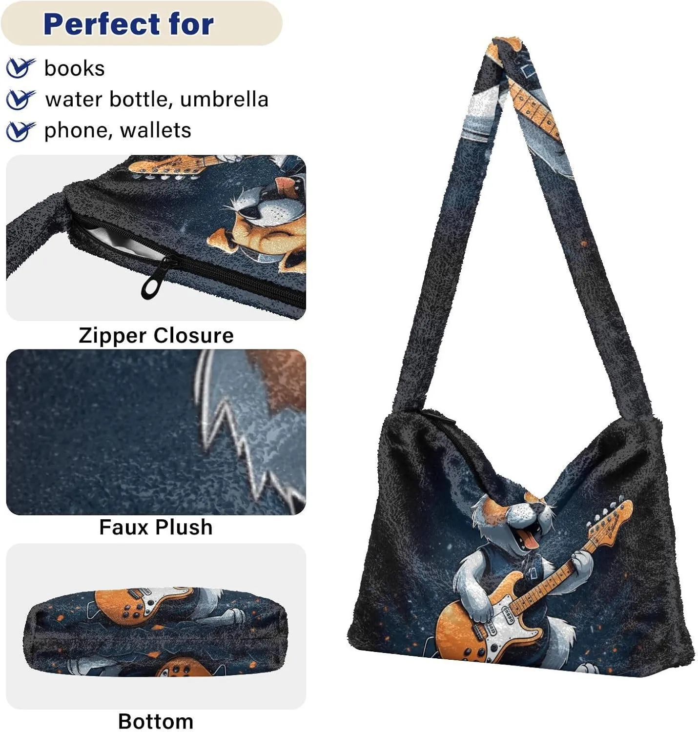 Hercules Puppy Lifting Weights Plush Shoulder Bag, Purse Handbag Shoulder Bag, Plush Tote Bag Women