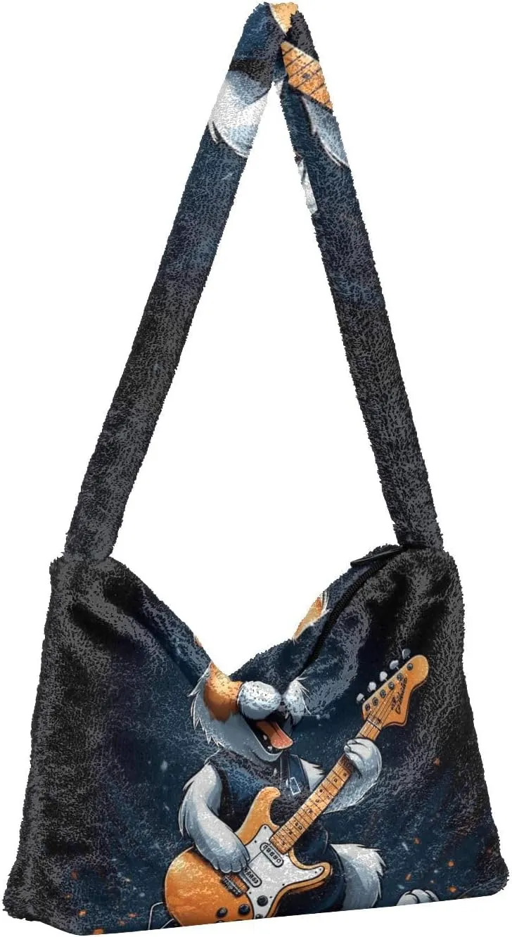 Hercules Puppy Lifting Weights Plush Shoulder Bag, Purse Handbag Shoulder Bag, Plush Tote Bag Women