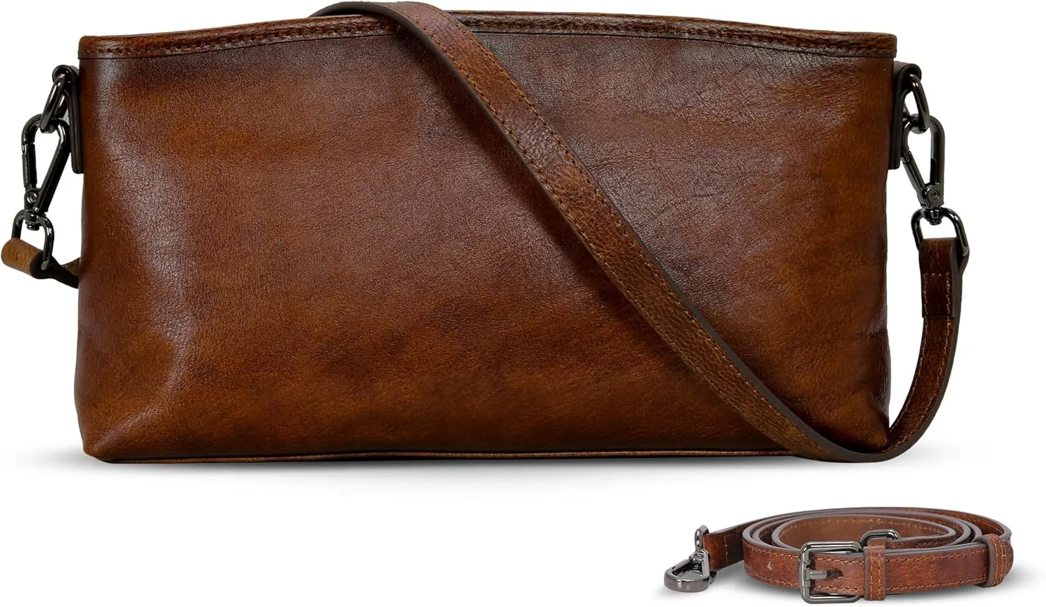 HESHE Leather Crossbody Bags for Women Lightweight Shoulder Purse Zipper Soft Vintage Satchel Handbags Travel Purse