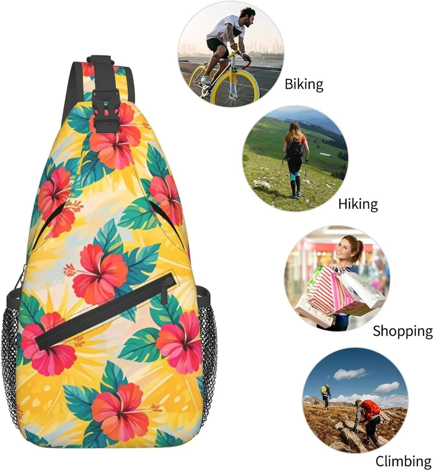 Hibiscus Flower Tropical Crossbody Bags Cross Chest Bag Adjustable Sling Backpack for Women Men