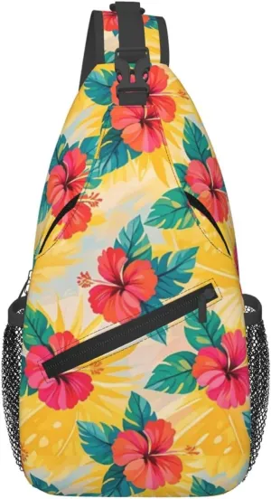 Hibiscus Flower Tropical Crossbody Bags Cross Chest Bag Adjustable Sling Backpack for Women Men