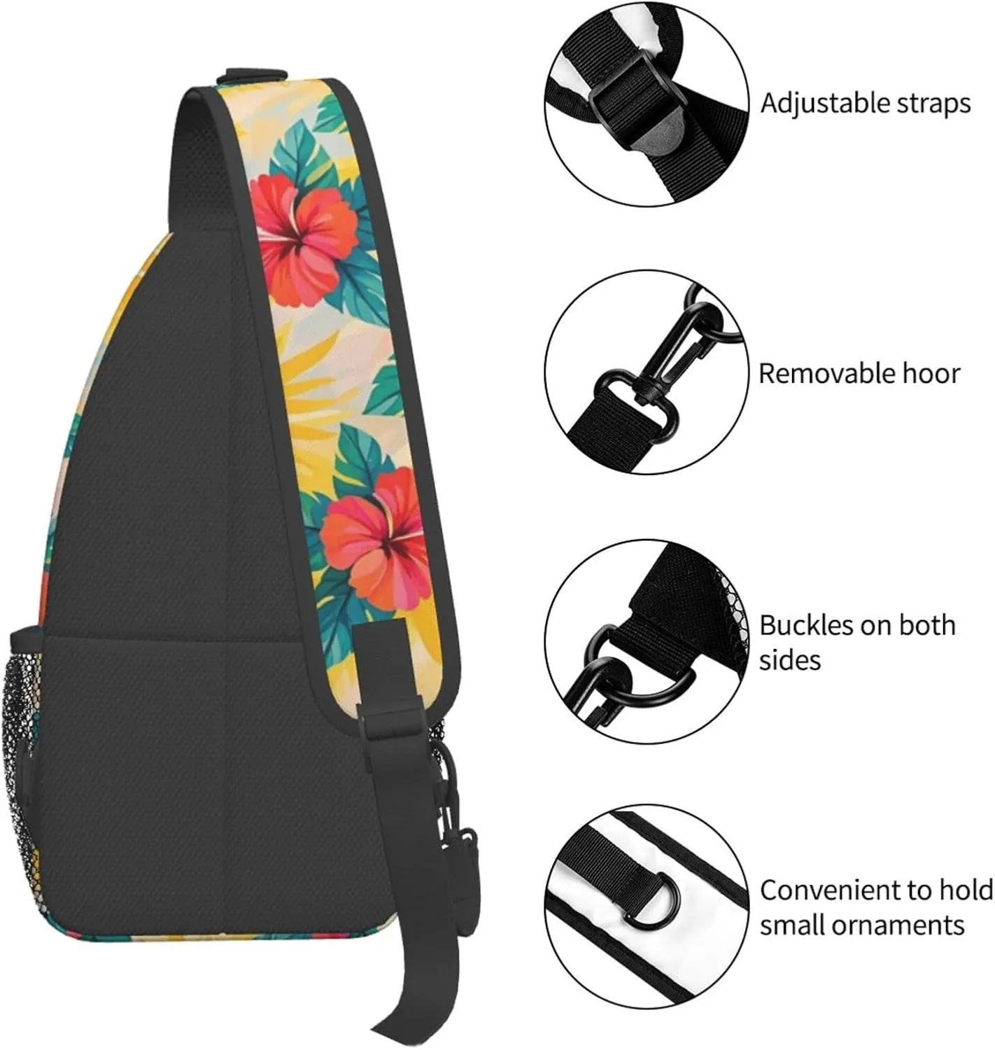 Hibiscus Flower Tropical Crossbody Bags Cross Chest Bag Adjustable Sling Backpack for Women Men