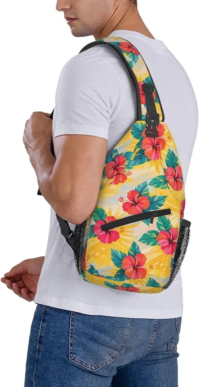 Hibiscus Flower Tropical Crossbody Bags Cross Chest Bag Adjustable Sling Backpack for Women Men