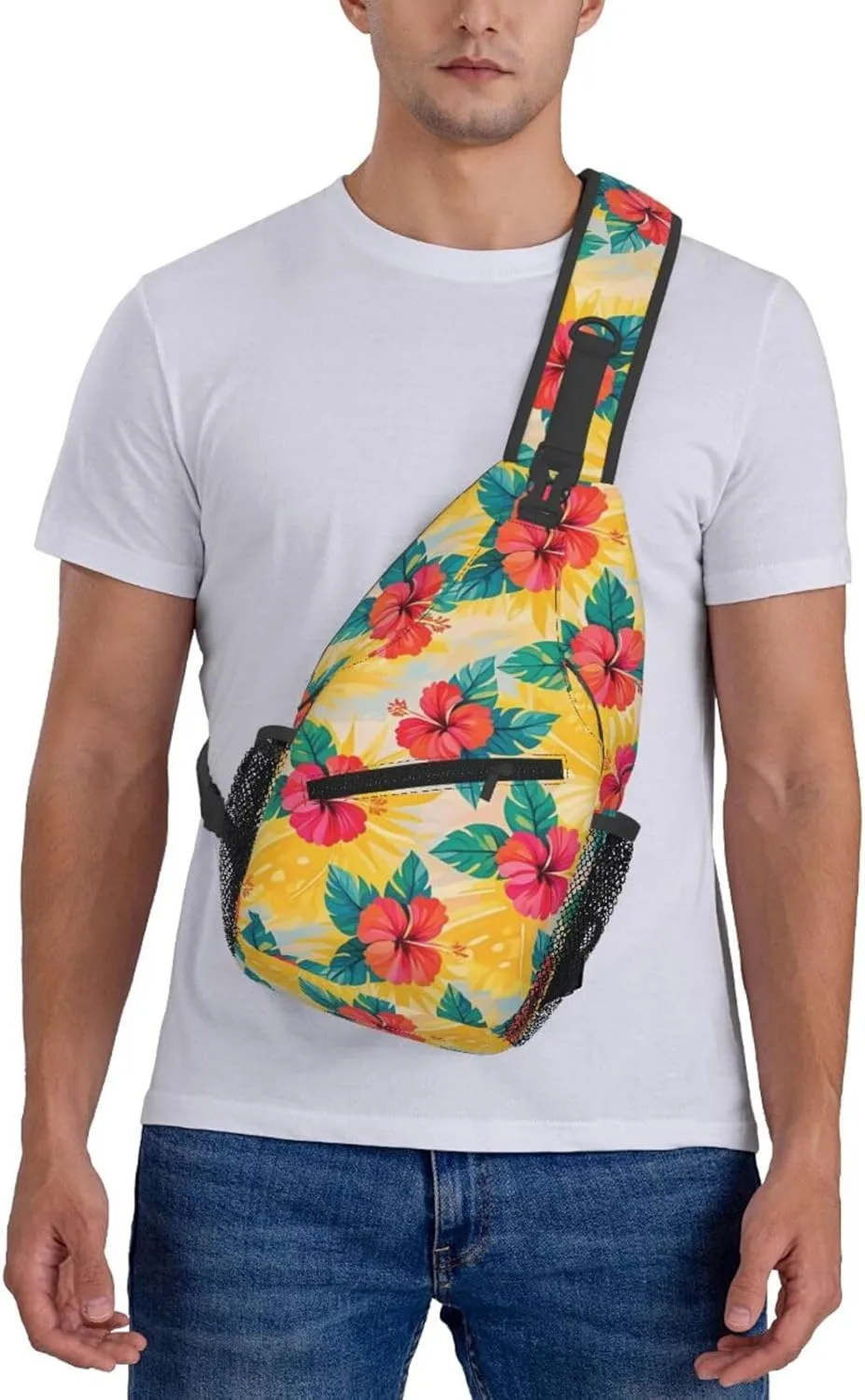 Hibiscus Flower Tropical Crossbody Bags Cross Chest Bag Adjustable Sling Backpack for Women Men
