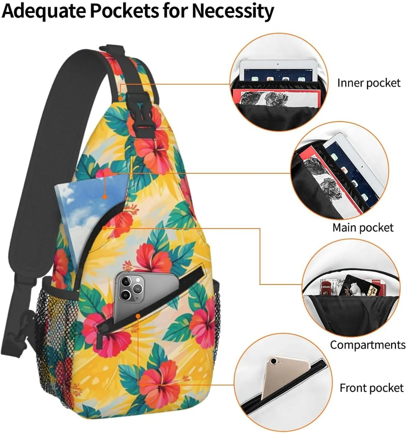 Hibiscus Flower Tropical Crossbody Bags Cross Chest Bag Adjustable Sling Backpack for Women Men