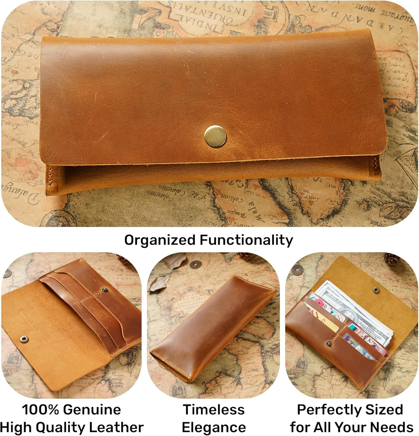 HIFA Leather Wallet Women, Purses for Women - Soft Touch Rustic Leather, Retro Style, 4 Card Pockets with Cash Slot, Compact Convenience and Ideal Gift - Wallets for Women, Womens Wallet, Brown