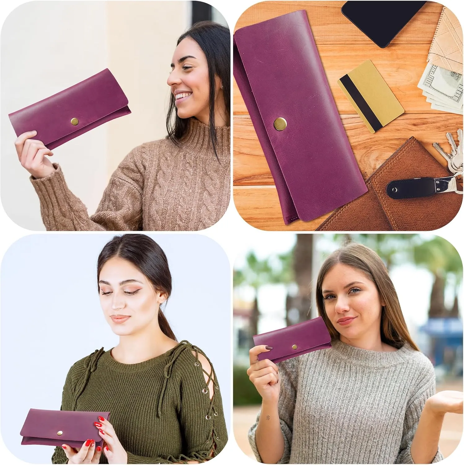 HIFA Leather Wallet Women, Purses for Women - Soft Touch Rustic Leather, Retro Style, 4 Card Pockets with Cash Slot, Compact Convenience and Ideal Gift - Wallets for Women, Womens Wallet, Purple