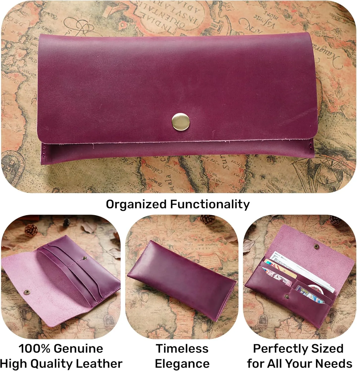 HIFA Leather Wallet Women, Purses for Women - Soft Touch Rustic Leather, Retro Style, 4 Card Pockets with Cash Slot, Compact Convenience and Ideal Gift - Wallets for Women, Womens Wallet, Purple