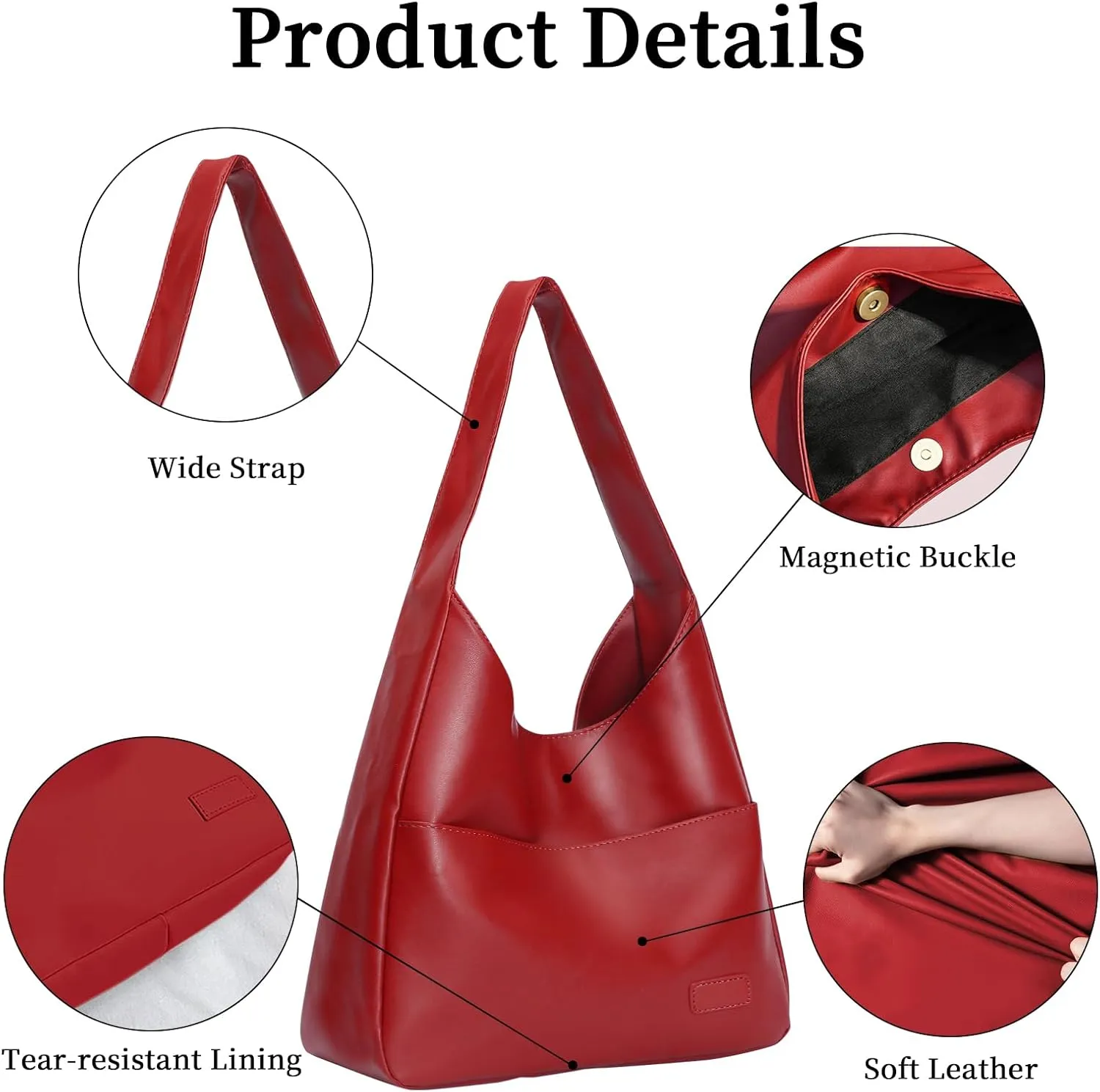 Hobo Bags for Women Leather Tote Bag Vegan Leather Shoulder Hand Bag Hobo Purse Tote Bags Large Soft Shoulder Bag