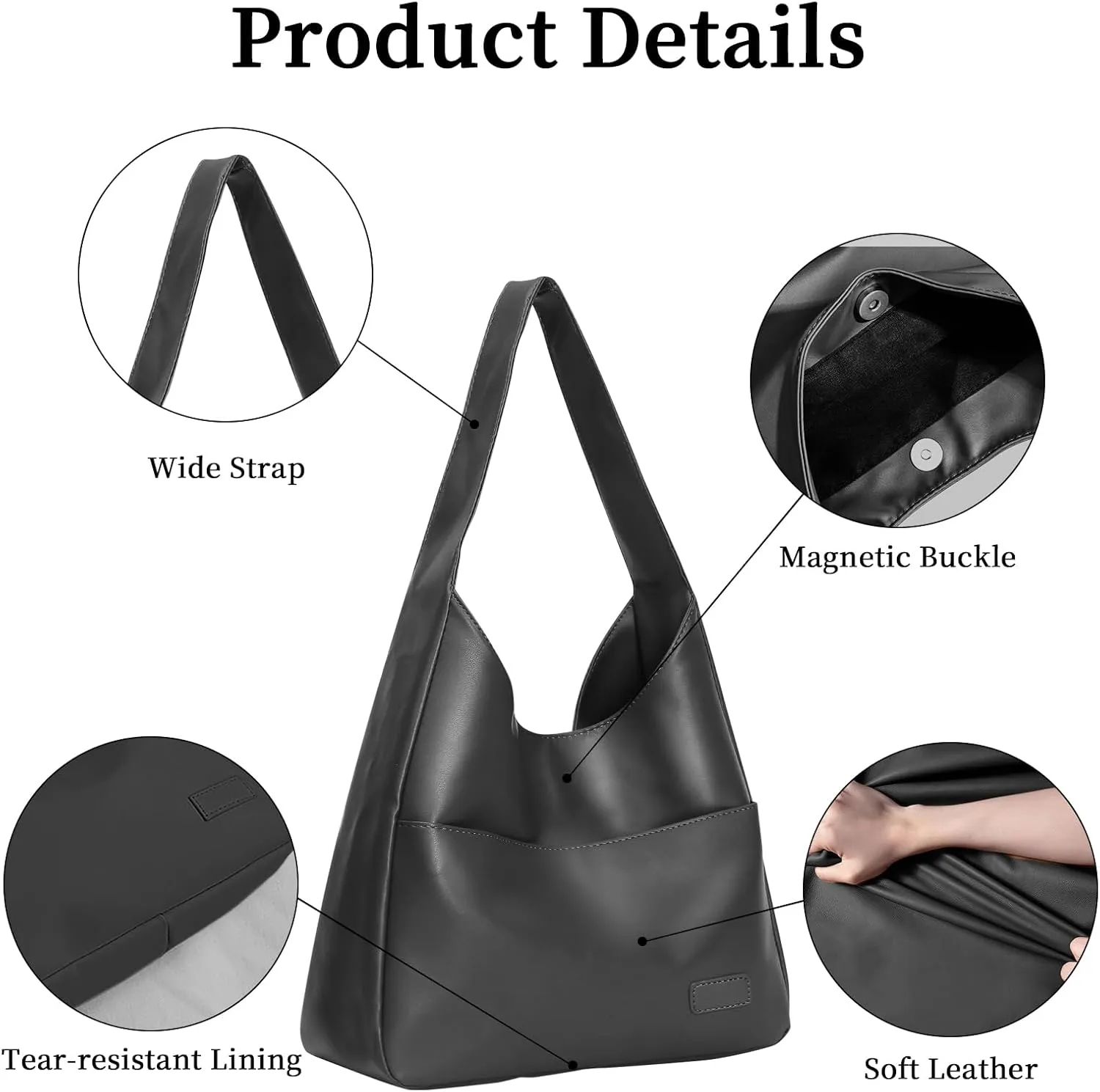 Hobo Bags for Women Leather Tote Bag Vegan Leather Shoulder Hand Bag Hobo Purse Tote Bags Large Soft Shoulder Bag