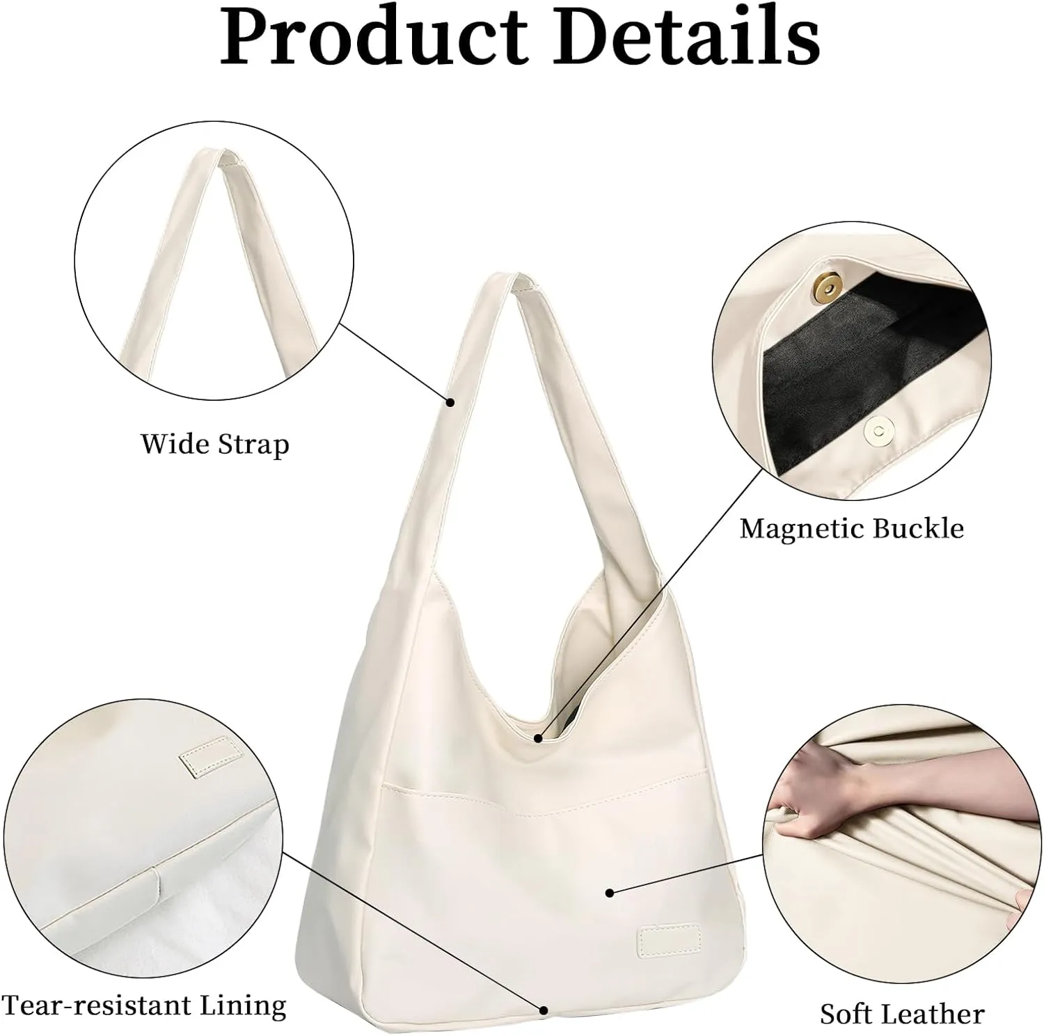 Hobo Bags for Women Leather Tote Bag Vegan Leather Shoulder Hand Bag Hobo Purse Tote Bags Large Soft Shoulder Bag