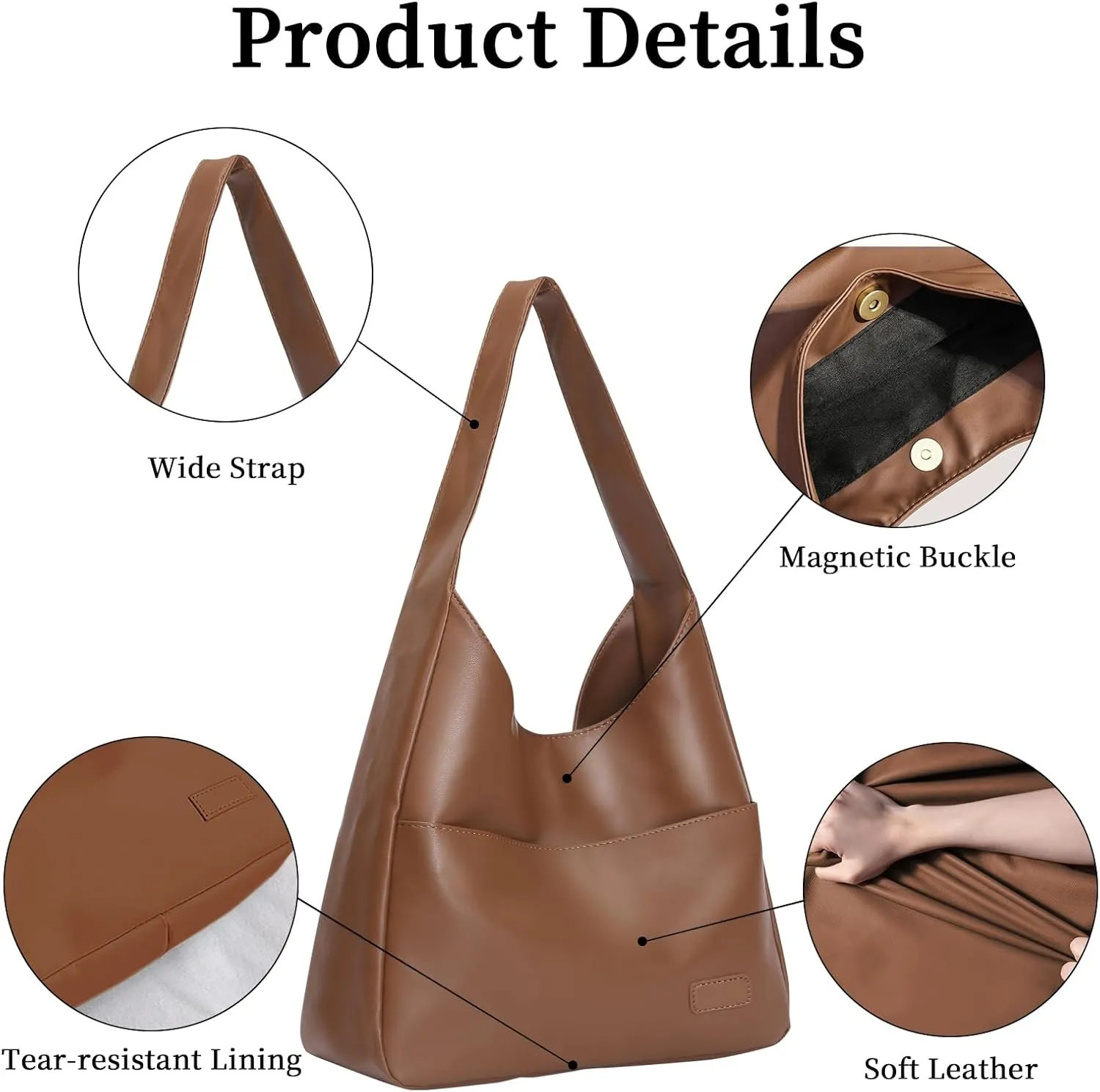 Hobo Bags for Women Leather Tote Bag Vegan Leather Shoulder Hand Bag Hobo Purse Tote Bags Large Soft Shoulder Bag