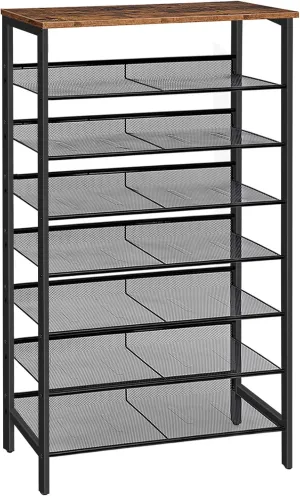 HOOBRO 8-Tier Shoe Rack, Large Capacity Shoe Shelf, Shoe Storage Organizer for 21-28 Pairs of Shoes, Front Door Entrance, Entryway, Hallway, Closet, Space Saver, Rustic Brown and Black BF18XJ01