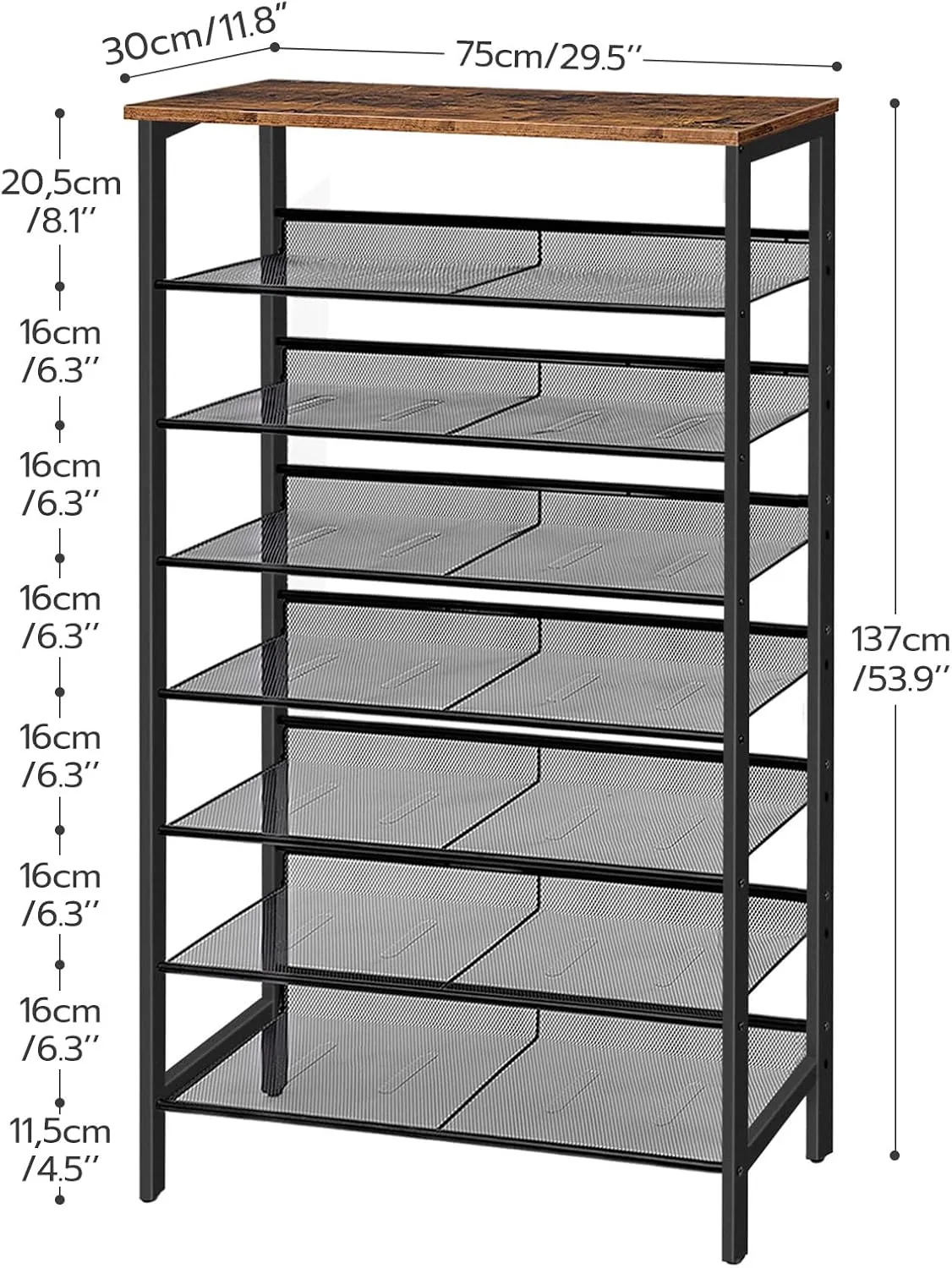HOOBRO 8-Tier Shoe Rack, Large Capacity Shoe Shelf, Shoe Storage Organizer for 21-28 Pairs of Shoes, Front Door Entrance, Entryway, Hallway, Closet, Space Saver, Rustic Brown and Black BF18XJ01