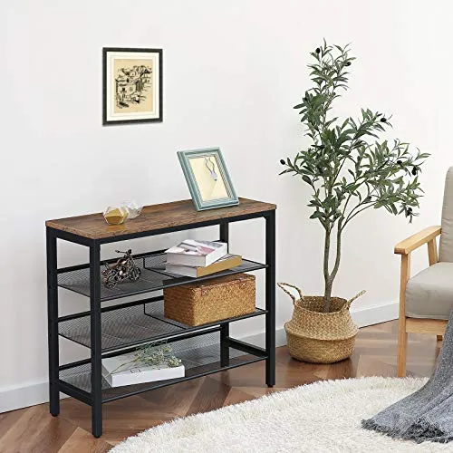 HOOBRO Industrial Shoe Rack, 4-Tier Shoe Shelf, Storage Organizer Unit with 3 Mesh Shelves, Wood Look Accent Furniture with Metal Frame, for Entryway, Living Room, Hallway BF14XJ01
