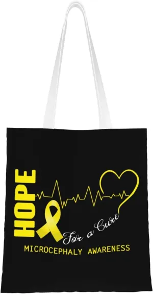 Hope For A Cure Microcephaly Awareness Tote Bag for Women Canvas Shopping Bags Reusable Large Capacity Casual Shoulder Handbags Grocery Bags DIY Gift Bags