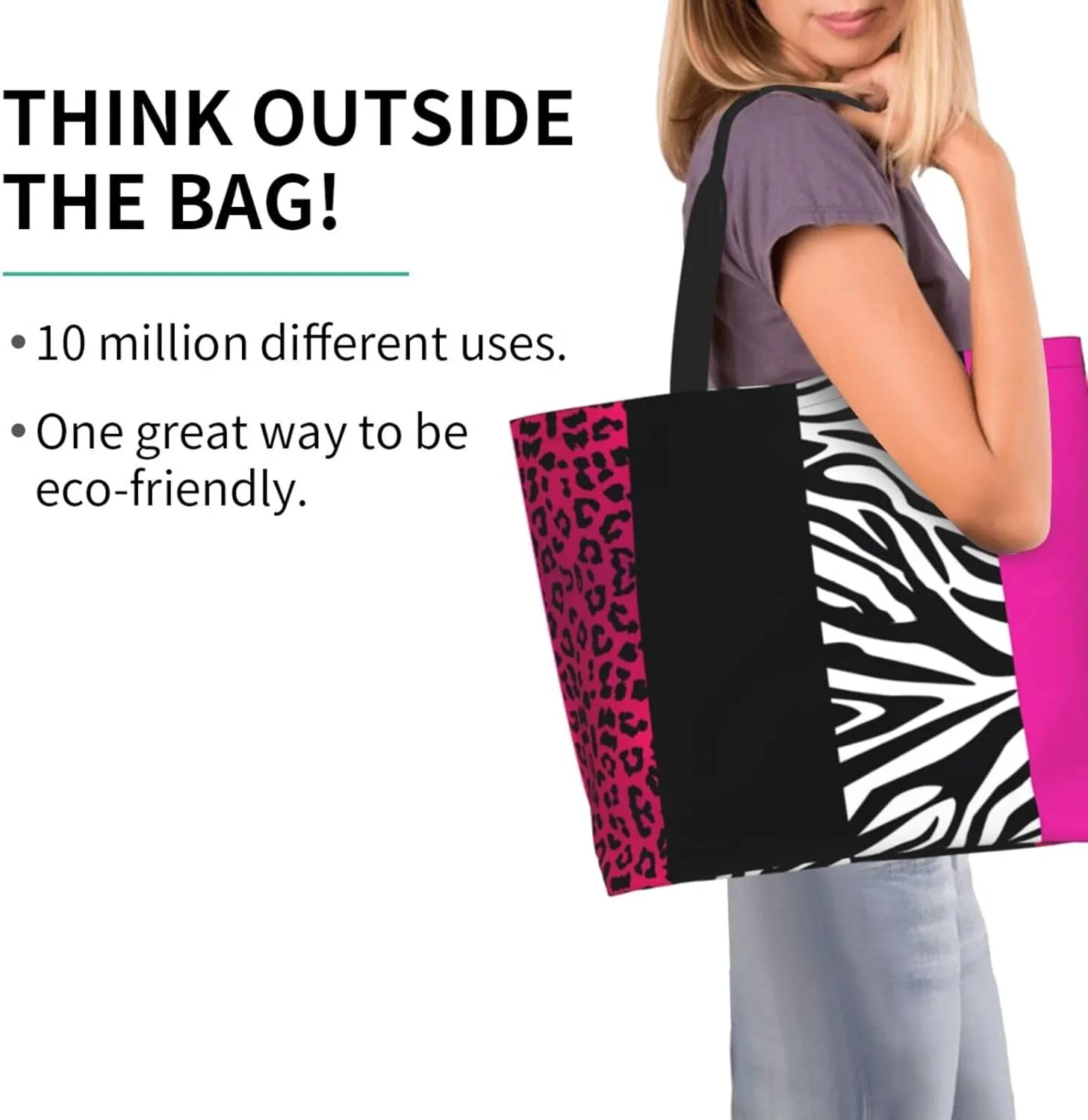 Hot Pinks Zebra Leopard Animal Stripes Women's Tote Bag Large Capacity Single Shoulder Bags Handbag for Shopping Work