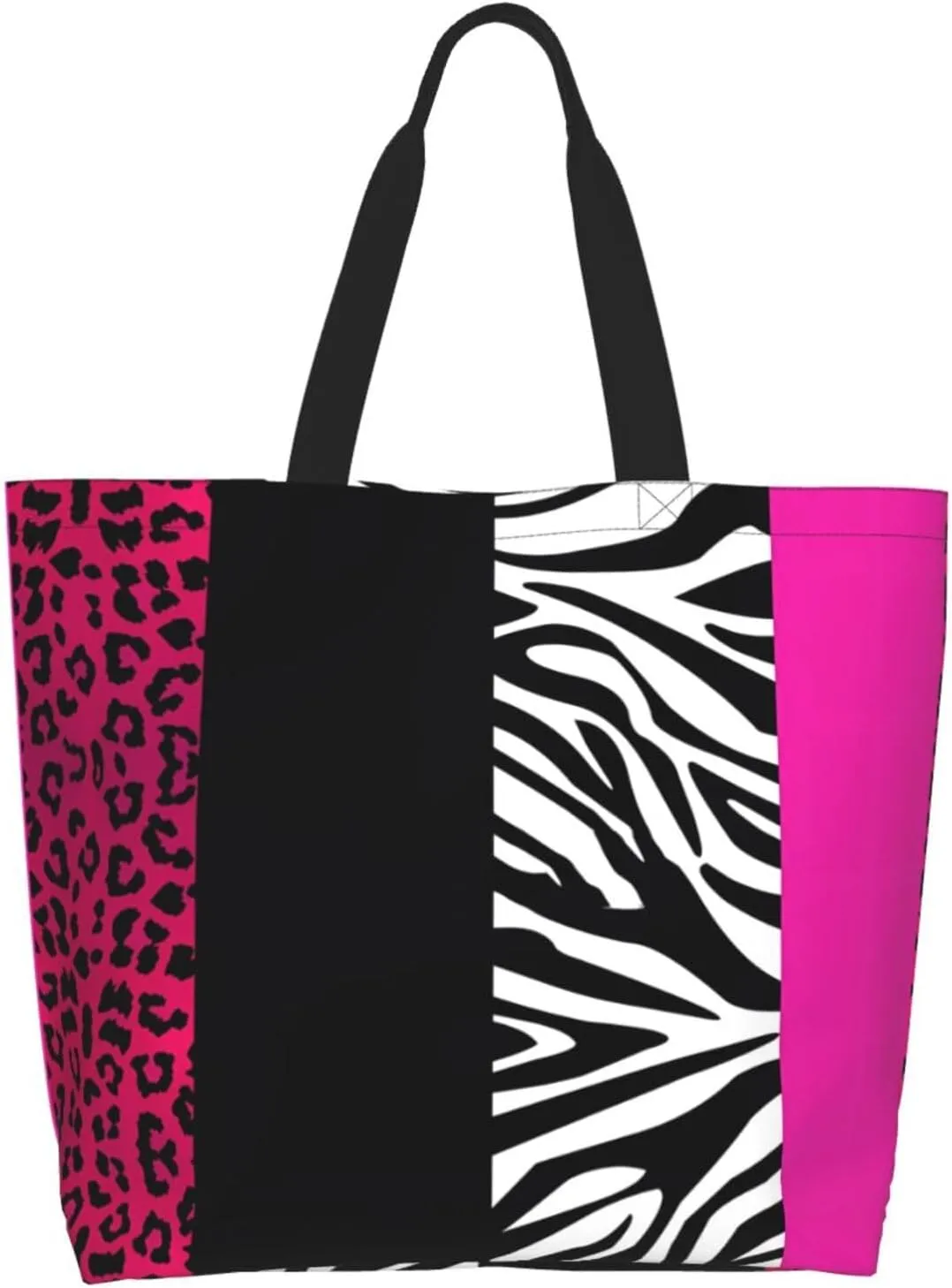 Hot Pinks Zebra Leopard Animal Stripes Women's Tote Bag Large Capacity Single Shoulder Bags Handbag for Shopping Work