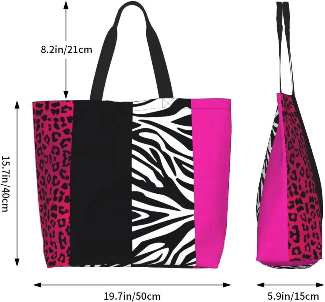 Hot Pinks Zebra Leopard Animal Stripes Women's Tote Bag Large Capacity Single Shoulder Bags Handbag for Shopping Work