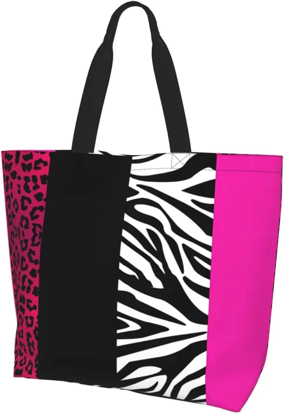 Hot Pinks Zebra Leopard Animal Stripes Women's Tote Bag Large Capacity Single Shoulder Bags Handbag for Shopping Work