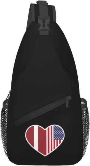 I Love America And Latvia Crossbody Bags For Women Men Chest Backpack Gym Shoulder Bag Travel Outdoor Sports Casual Crossbody Bags