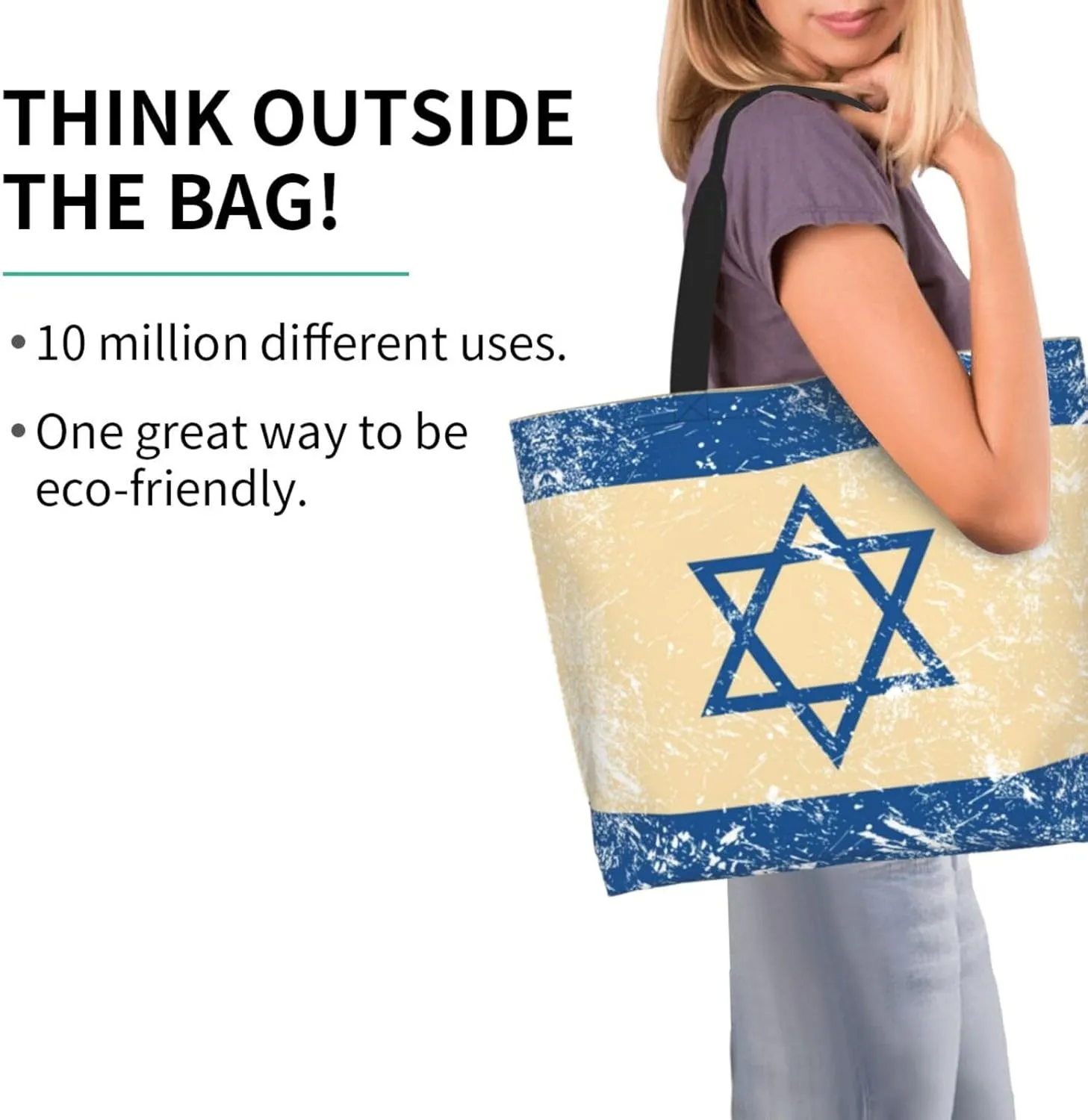 Israel Canvas Tote Bag Israelite Shoulder Bag Israel Flag Casual Grocery Bags Flag Bags for Israel Outdoor